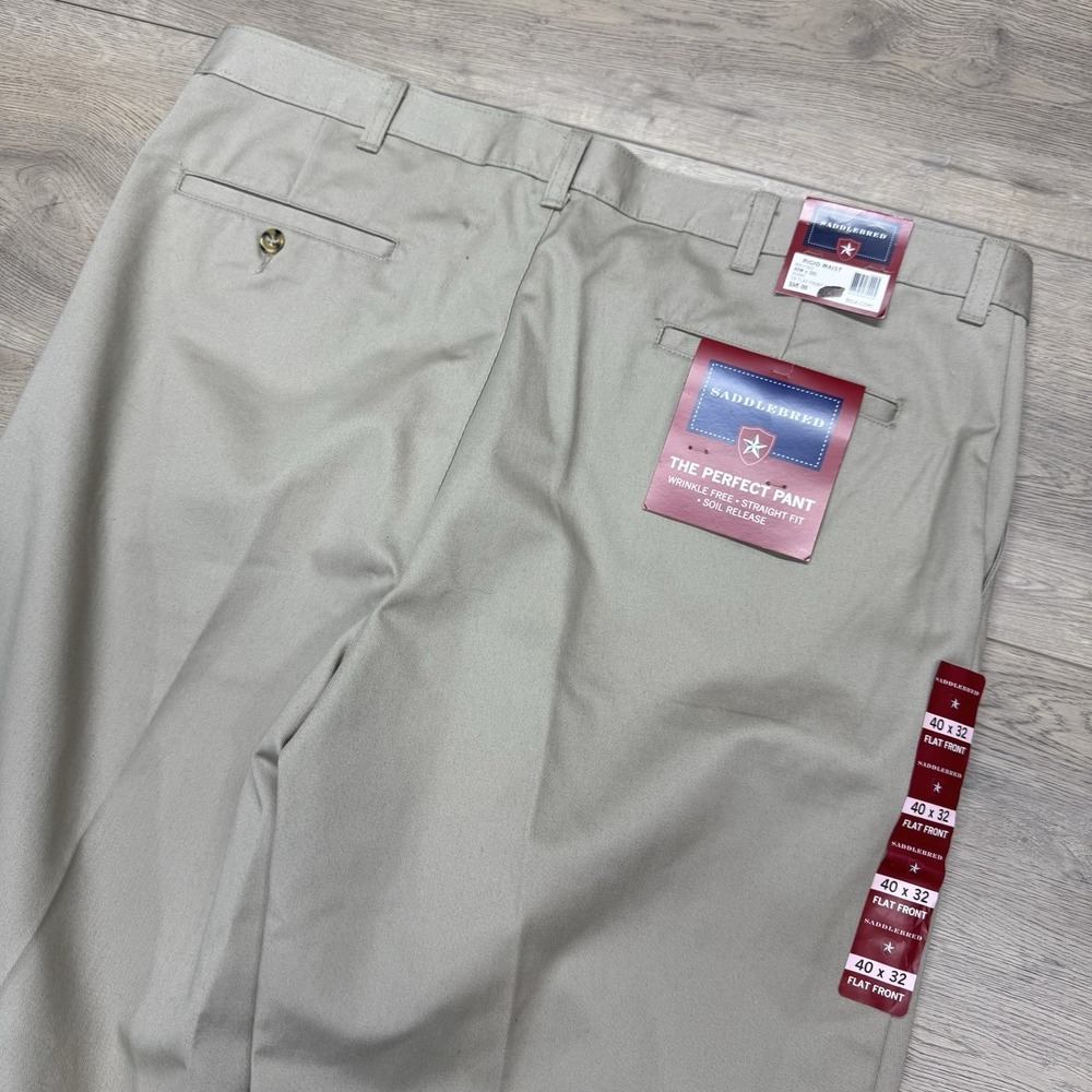 NWT‎ Saddlebred The Perfect Pant Khaki Beige Men's Sz 40x32 Wrinkle Free